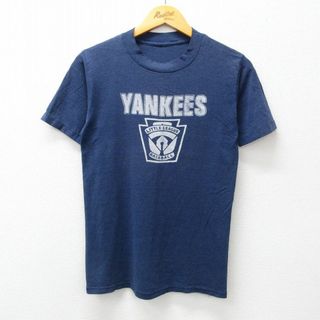 XS★古着 半袖 ビンテージ Tシャツ メンズ 00年代 00s ヤンキース リトルリーグ 野球 クルーネック 紺 ネイビー 霜降り 23aug28 中古(Tシャツ/カットソー(半袖/袖なし))