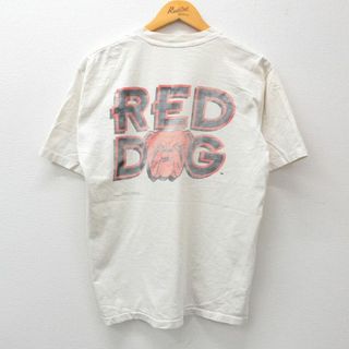 L★古着 半袖 ビンテージ Tシャツ メンズ 90年代 90s レッドドッグ 犬 コットン クルーネック USA製 白 ホワイト 23aug31 中古(Tシャツ/カットソー(半袖/袖なし))