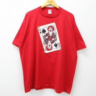 XL★古着 ジャージーズ 半袖 ビンテージ Tシャツ メンズ 80年代 80s トランプ スペード 大きいサイズ コットン クルーネック USA製 赤 レッド 23aug31 中古(Tシャツ/カットソー(半袖/袖なし))