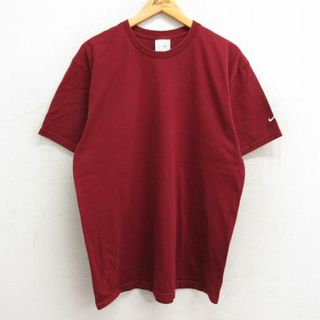 ナイキ(NIKE)のXL★古着 ナイキ NIKE 半袖 ビンテージ Tシャツ メンズ 00年代 00s ワンポイントロゴ コットン クルーネック エンジ 23aug29 中古(Tシャツ/カットソー(半袖/袖なし))