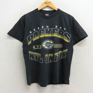 M★古着 半袖 ビンテージ Tシャツ メンズ 90年代 90s NFL グリーンベイパッカーズ コットン クルーネック USA製 黒 ブラック アメフト スーパーボウル 23aug29 中古(Tシャツ/カットソー(半袖/袖なし))