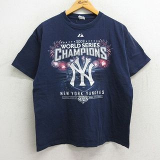 L★古着 半袖 ビンテージ Tシャツ メンズ 00年代 00s MLB ニューヨークヤンキース アルフレドアセベス 松井秀喜 コットン クルーネック 紺 ネイビー メジャーリーグ ベースボール 野球 【spe】 23aug29 中古(Tシャツ/カットソー(半袖/袖なし))