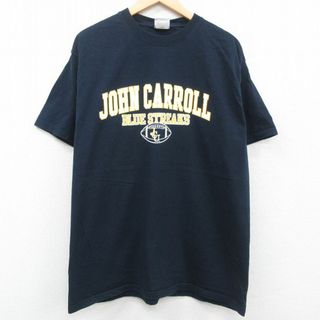 チャンピオン(Champion)のXL★古着 チャンピオン Champion 半袖 ビンテージ Tシャツ メンズ 00年代 00s JOHN CARROLL アメフト コットン クルーネック 黒 ブラック 23aug29 中古(Tシャツ/カットソー(半袖/袖なし))