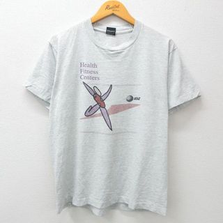 スクリーンスターズ(SCREEN STARS)のL★古着 スクリーンスターズ 半袖 ビンテージ Tシャツ メンズ 80年代 80s ヘルス フィットネス クルーネック USA製 薄グレー 霜降り 23aug31 中古(Tシャツ/カットソー(半袖/袖なし))