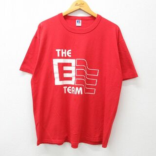 XL★古着 ラッセル 半袖 ビンテージ Tシャツ メンズ 80年代 80s THE E TEAM 大きいサイズ クルーネック USA製 赤 レッド 23aug31 中古(Tシャツ/カットソー(半袖/袖なし))