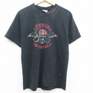 ヘインズ(Hanes)のM★古着 ヘインズ Hanes 半袖 ビンテージ ロック バンド Tシャツ メンズ 00年代 00s アベンジドセブンフォールド アヴェンジドセヴンフォールド コットン クルーネック 黒 ブラック 23aug29 中古(Tシャツ/カットソー(半袖/袖なし))