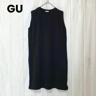 GU - st740 GU/ノースリーブワンピース/ひざ丈/黒/無地/綿100%