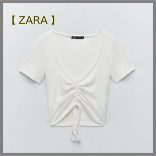 ザラ(ZARA)の【新品・未使用/タグ付き】 ZARA / ギャザーディテールリブトップス(Tシャツ(半袖/袖なし))