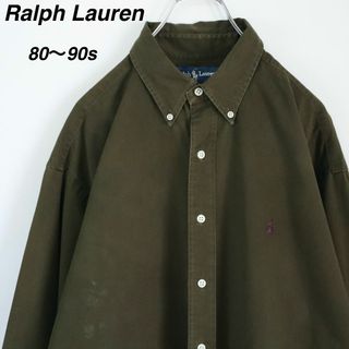 ラルフローレン(Ralph Lauren)の【90s】ラルフローレン／BDシャツ　ブレイク　刺繍ロゴ　無地　Lサイズ　緑系(シャツ)