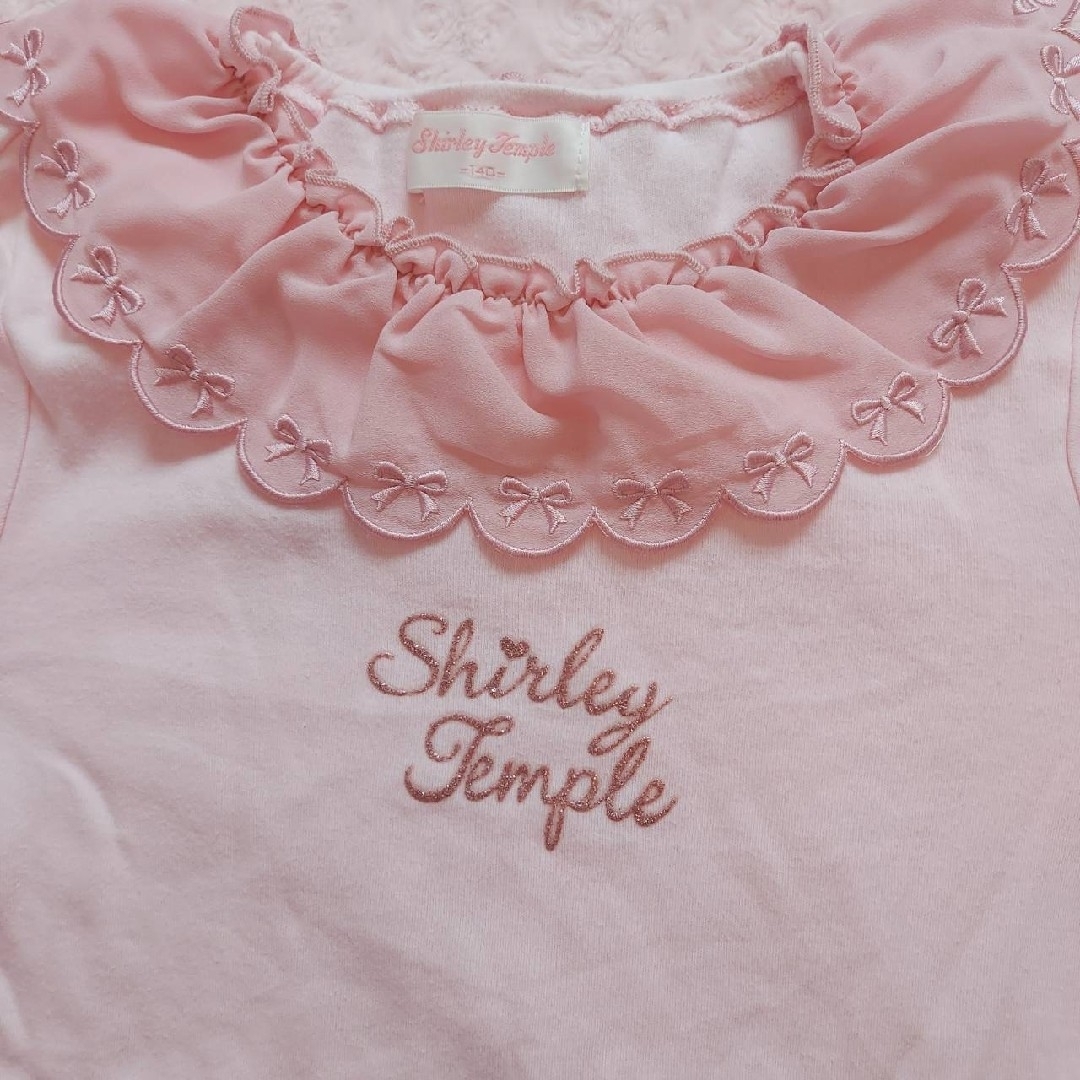 Shirley Temple(シャーリーテンプル)のシャーリーテンプル　リボンプリント　ワンピース　ピンク　カットソーセット 新品 キッズ/ベビー/マタニティのキッズ服女の子用(90cm~)(ワンピース)の商品写真