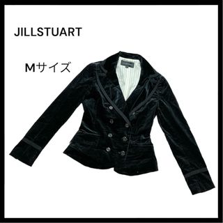 ジルバイジルスチュアート(JILL by JILLSTUART)のジルスチュアート ダブルテーラードジャケット 女優襟 パイピング ベロア 黒 M(テーラードジャケット)