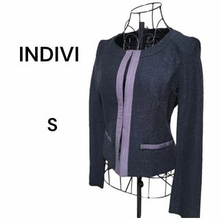 インディヴィ(INDIVI)のINDIVI フォーマル ノーカラージャケット  ラメ　サイズ36(ノーカラージャケット)