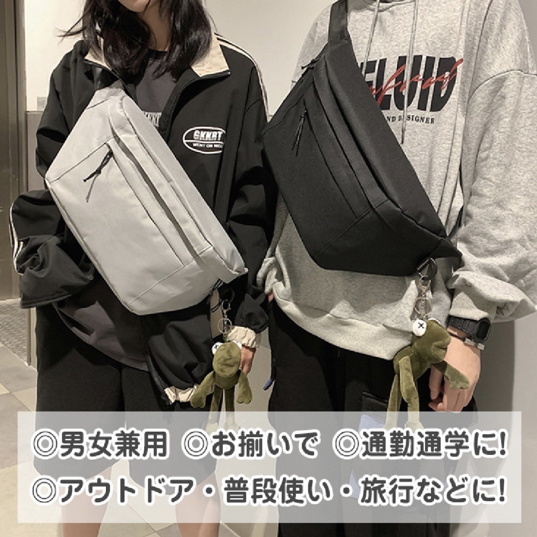 ボディバッグ ショルダーバッグ メンズ レディース 男女兼用 韓国ポケット付 黒 レディースのバッグ(ボディバッグ/ウエストポーチ)の商品写真
