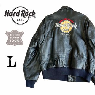 ハードロックカフェ(Hard Rock CAFE)の希少L★Hard Rock Cafe 刺繍 本革 ブラック レザージャケット(レザージャケット)