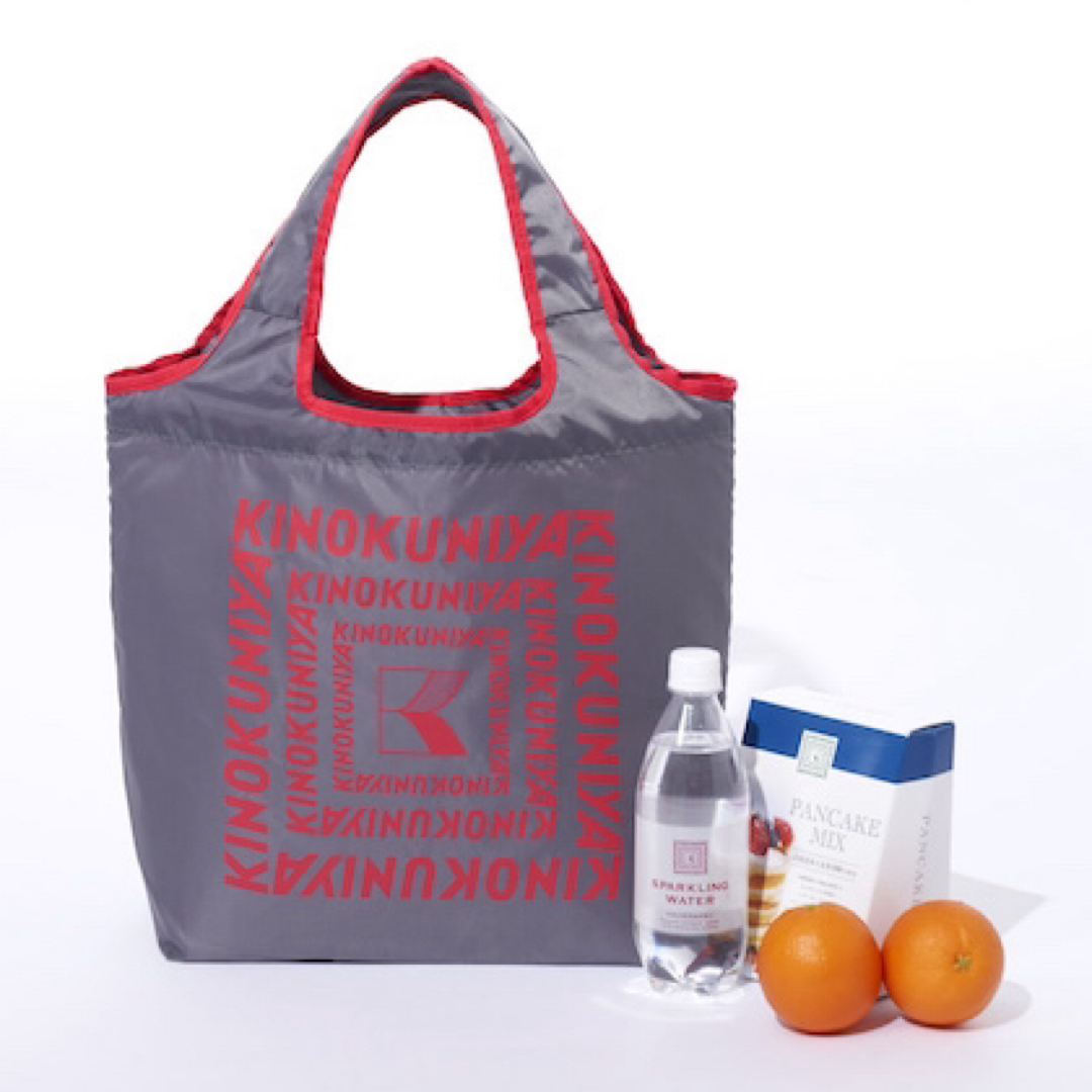 KINOKUNIYA  折りたたみマルシェバッグ グレー×ベリーピンク レディースのバッグ(エコバッグ)の商品写真