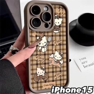 ハローキティ iPhone15 スマホケース ブラウン 新品(iPhoneケース)