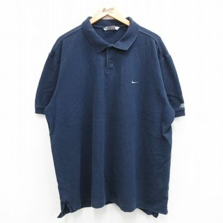 ナイキ(NIKE)のXL★古着 ナイキ NIKE 半袖 ブランド ポロ シャツ メンズ ワンポイントロゴ 鹿の子 大きいサイズ コットン 紺 ネイビー 23sep04 中古 トップス(ポロシャツ)