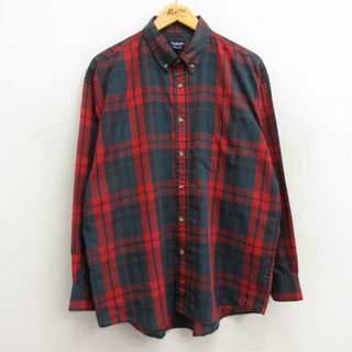 XL★古着 長袖 シャツ メンズ 90年代 90s ボタンダウン 赤他 レッド チェック 23sep02 中古 トップス(シャツ)