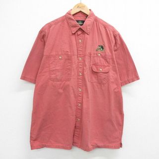 XL★古着 レッドヘッド 半袖 シャツ メンズ 00年代 00s 魚 大きいサイズ ロング丈 コットン 薄赤系 レッド 23sep01 中古 トップス(シャツ)