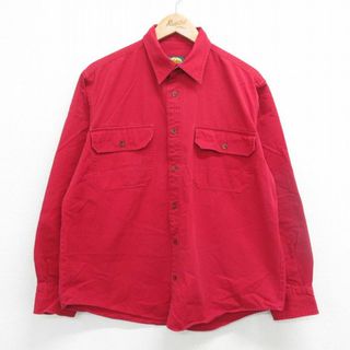 XL★古着 カベラス 長袖 ワーク シャツ メンズ 00年代 00s ヒジ当て コットン 赤 レッド 23sep02 中古 トップス(シャツ)