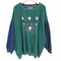 XL★古着 長袖 トップス フリース メンズ 90年代 90s スキー 刺繍 ツートンカラー 大きいサイズ クルーネック 濃緑他 グリーン 23sep01 中古 スエット トレーナー