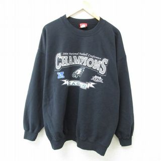 フィラ(FILA)のXL★古着 長袖 スウェット メンズ 00年代 00s NFL フィラデルフィアイーグルス 大きいサイズ クルーネック 黒 ブラック アメフト スーパーボウル 23sep02 中古 スエット トレーナー トップス(パーカー)