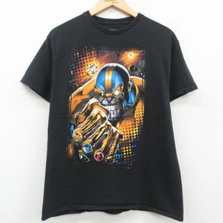 マーベル(MARVEL)のL★古着 半袖 Tシャツ メンズ マーベル サノス コットン クルーネック 黒 ブラック 23sep01 中古(Tシャツ/カットソー(半袖/袖なし))