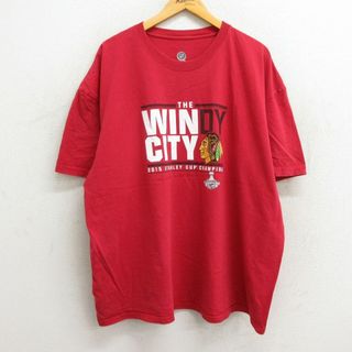 XL★古着 半袖 Tシャツ メンズ NHL シカゴブラックホークス 大きいサイズ コットン クルーネック 赤 レッド アイスホッケー 23sep02 中古(Tシャツ/カットソー(半袖/袖なし))