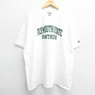 チャンピオン(Champion)のXL★古着 チャンピオン 半袖 ブランド Tシャツ メンズ プリマスステートパンサーズ 大きいサイズ コットン クルーネック 白 ホワイト 23sep04 中古(Tシャツ/カットソー(半袖/袖なし))