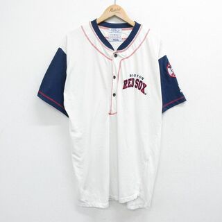 スターター(STARTER)のXL★古着 スターター STARTER 半袖 ビンテージ Tシャツ メンズ 00年代 00s MLB ボストンレッドソックス 刺繍 大きいサイズ ヘンリーネック 白他 ホワイト メジャーリーグ ベースボール 野球 23sep01 中古(Tシャツ/カットソー(半袖/袖なし))