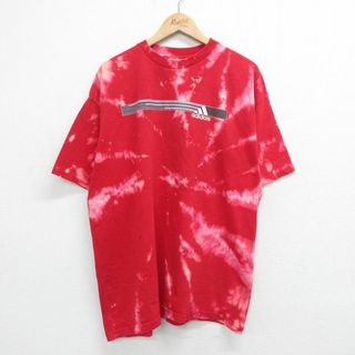 アディダス(adidas)のXL★古着 アディダス adidas 半袖 ビンテージ Tシャツ メンズ 90年代 90s ワンポイントロゴ 大きいサイズ コットン クルーネック USA製 赤他 レッド ブリーチ加工 23sep02 中古(Tシャツ/カットソー(半袖/袖なし))