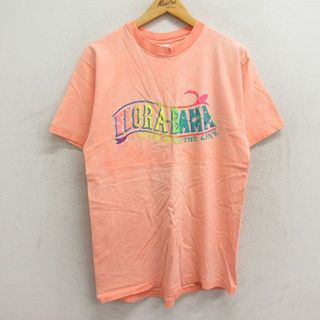 M★古着 半袖 ビンテージ Tシャツ メンズ 90年代 90s FLORABAMA コットン クルーネック USA製 薄オレンジ 23sep02 中古(Tシャツ/カットソー(半袖/袖なし))