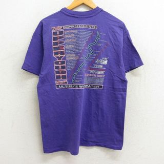 ヘインズ(Hanes)のL★古着 ヘインズ Hanes 半袖 ビンテージ Tシャツ メンズ 90年代 90s UPPER YOUGH ホワイトウォーター コットン クルーネック USA製 紫 パープル 23sep02 中古(Tシャツ/カットソー(半袖/袖なし))