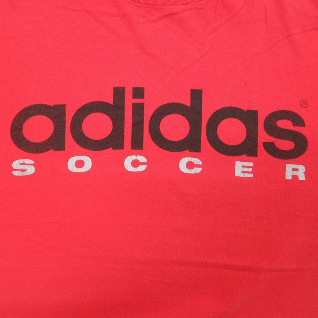 adidas(アディダス)のL★古着 アディダス adidas 半袖 ビンテージ Tシャツ メンズ 90年代 90s ビッグロゴ コットン クルーネック USA製 赤 レッド 23sep04 中古 メンズのトップス(Tシャツ/カットソー(半袖/袖なし))の商品写真