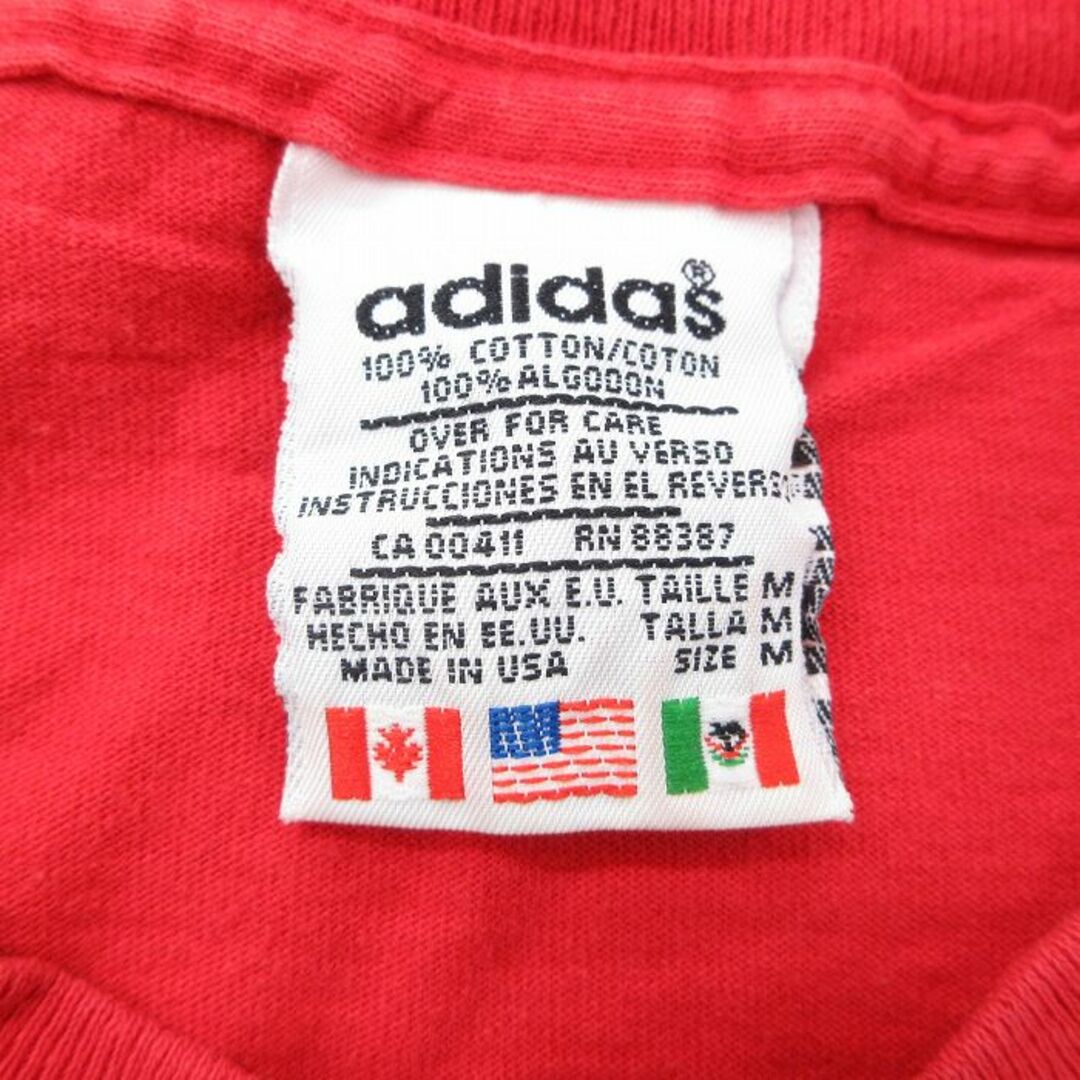 adidas(アディダス)のL★古着 アディダス adidas 半袖 ビンテージ Tシャツ メンズ 90年代 90s ビッグロゴ コットン クルーネック USA製 赤 レッド 23sep04 中古 メンズのトップス(Tシャツ/カットソー(半袖/袖なし))の商品写真