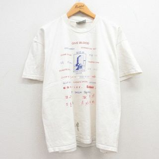 リー(Lee)のXL★古着 リー Lee 半袖 ビンテージ Tシャツ メンズ 90年代 90s GIVE BLOOD 手話 大きいサイズ コットン クルーネック USA製 白 ホワイト 【spe】 23sep04 中古(Tシャツ/カットソー(半袖/袖なし))