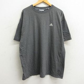 アディダス(adidas)のXL★古着 アディダス adidas 半袖 ビンテージ Tシャツ メンズ 90年代 90s ワンポイントロゴ 大きいサイズ コットン クルーネック 濃グレー 霜降り 23sep04 中古(Tシャツ/カットソー(半袖/袖なし))