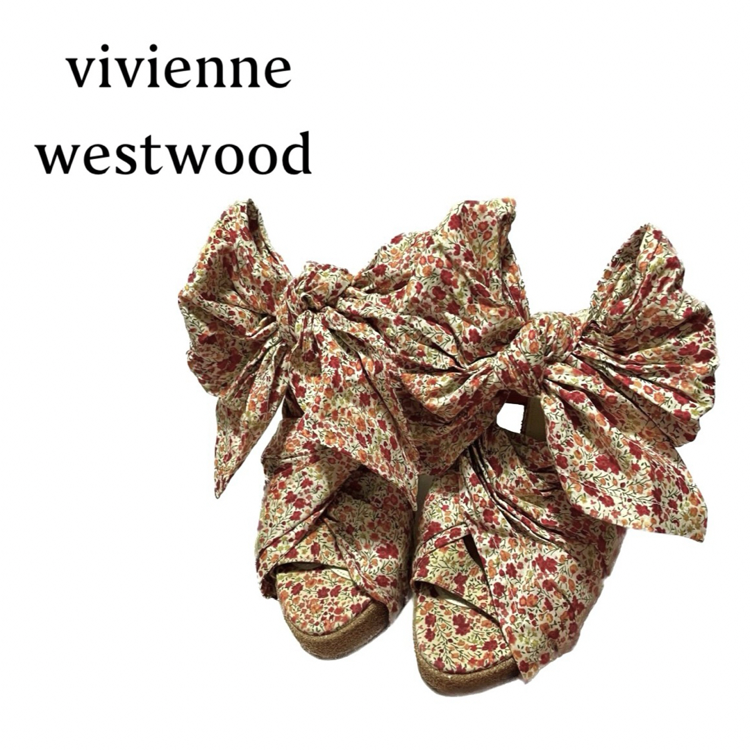 Vivienne Westwood(ヴィヴィアンウエストウッド)のヴィヴィアンウエストウッド【美品】《希少》小花柄 リボン コルクソール サンダル レディースの靴/シューズ(サンダル)の商品写真