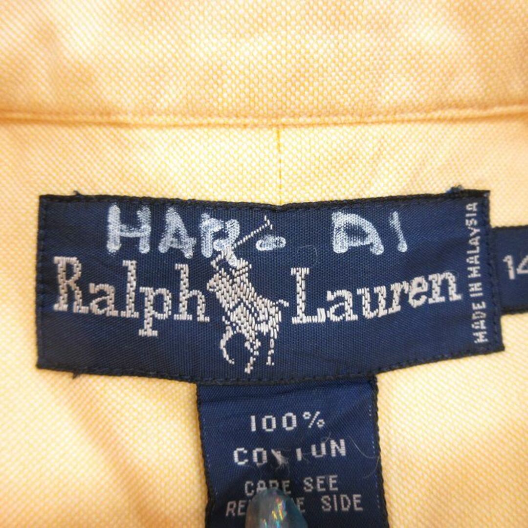 Ralph Lauren(ラルフローレン)の古着 ラルフローレン Ralph Lauren 長袖 ブランド シャツ キッズ ボーイズ 子供服 90年代 90s ワンポイントロゴ オックスフォード コットン ボタンダウン 黄 イエロー 【spe】 23sep06 キッズ/ベビー/マタニティのベビー服(~85cm)(シャツ/カットソー)の商品写真