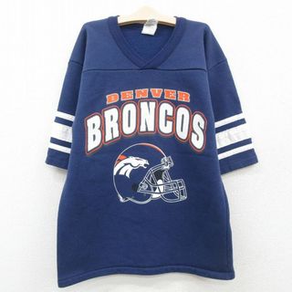 古着 半袖 ビンテージ フットボール Tシャツ キッズ ボーイズ 子供服 90年代 90s NFL デンバーブロンコス Vネック スウェット地 USA製 紺 ネイビー アメフト スーパーボウル 【spe】 23sep08(シャツ/カットソー)