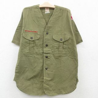 古着 半袖 ビンテージ ボーイスカウト シャツ キッズ ボーイズ 子供服 60年代 60s ノーカラー マチ付き 緑 グリーン 【spe】 23sep08(その他)