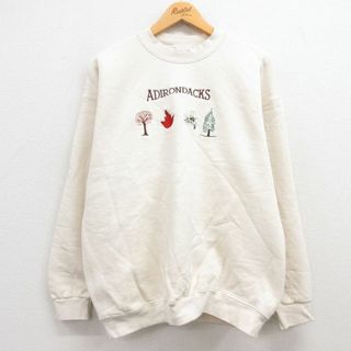 リー(Lee)のXL★古着 リー Lee 長袖 スウェット メンズ 90年代 90s アディロンダック 木 葉 刺繍 クルーネック 生成り 23sep08 中古 スエット トレーナー トップス(パーカー)