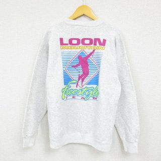 リー(Lee)のL★古着 リー Lee 長袖 スウェット メンズ 90年代 90s ルーンマウンテン フリースタイルチーム スキー クルーネック USA製 薄グレー 霜降り 23sep06 中古 スエット トレーナー トップス(パーカー)