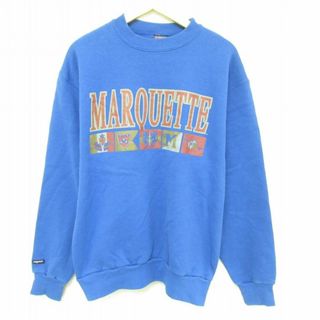 ジャンスポーツ(JANSPORT)のM★古着 ジャンスポーツ 長袖 スウェット メンズ 90年代 90s MARQUETTE クルーネック USA製 青 ブルー 23sep08 中古 スエット トレーナー トップス(パーカー)