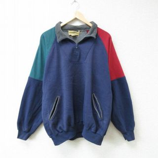 XL★古着 長袖 ハーフジップ スウェット メンズ 00年代 00s マルチカラー ラグラン 薄紺他 ネイビー 23sep06 中古 スエット トレーナー トップス(パーカー)