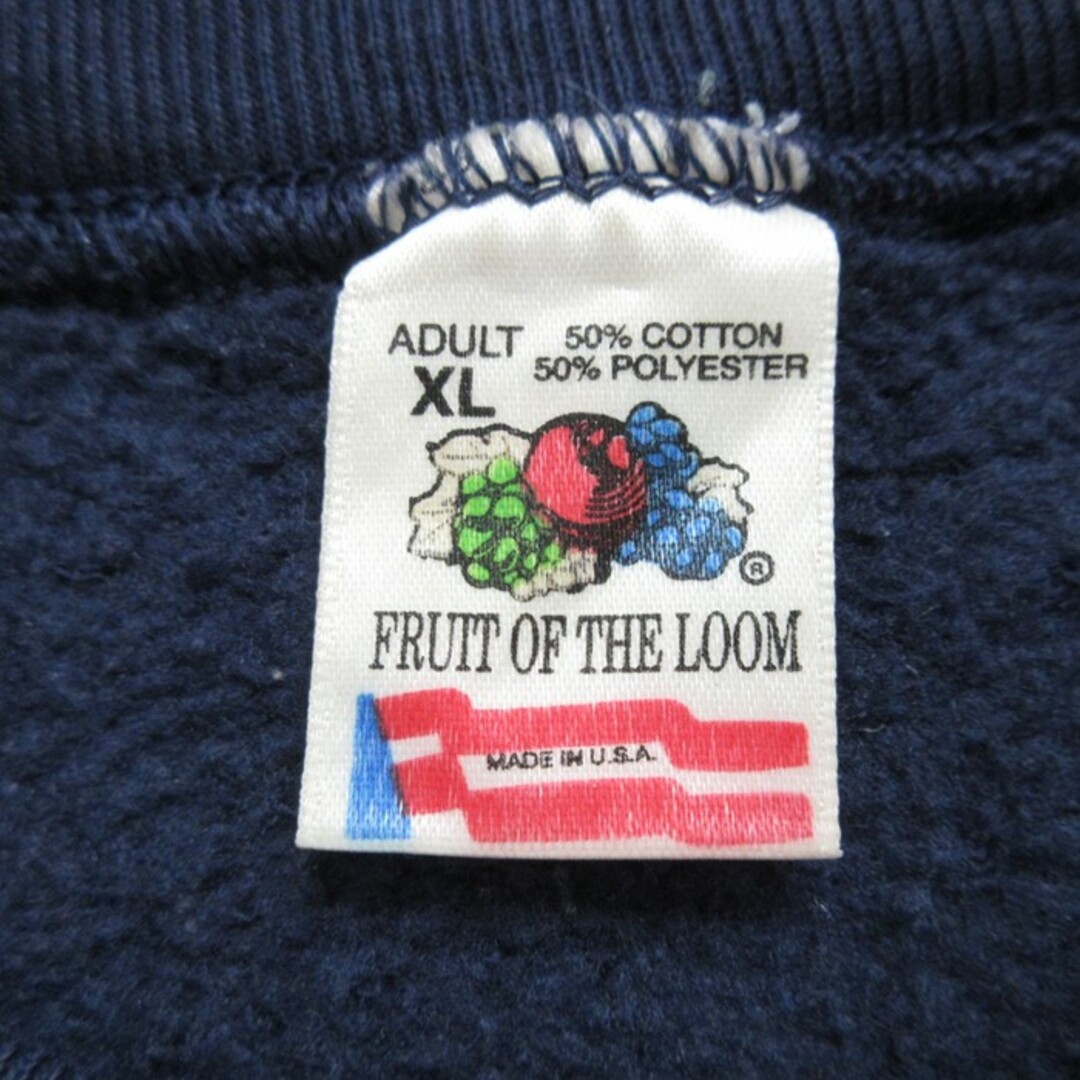 FRUIT OF THE LOOM(フルーツオブザルーム)のL★古着 フルーツオブザルーム 長袖 スウェット メンズ 90年代 90s POG MO THOIN クルーネック USA製 濃紺 ネイビー 23sep07 中古 スエット トレーナー トップス メンズのトップス(パーカー)の商品写真