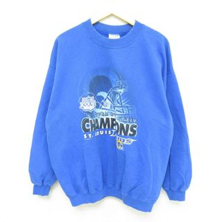 チャンピオン(Champion)のXL★古着 長袖 スウェット メンズ 00年代 00s NFL セントルイスラムズ チャンピオンズ クルーネック 青 ブルー アメフト スーパーボウル 23sep09 中古 スエット トレーナー トップス(パーカー)