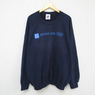 XL★古着 長袖 スウェット メンズ 00年代 00s アテネオリンピック 2004 大きいサイズ クルーネック 紺 ネイビー 23sep09 中古 スエット トレーナー トップス(パーカー)