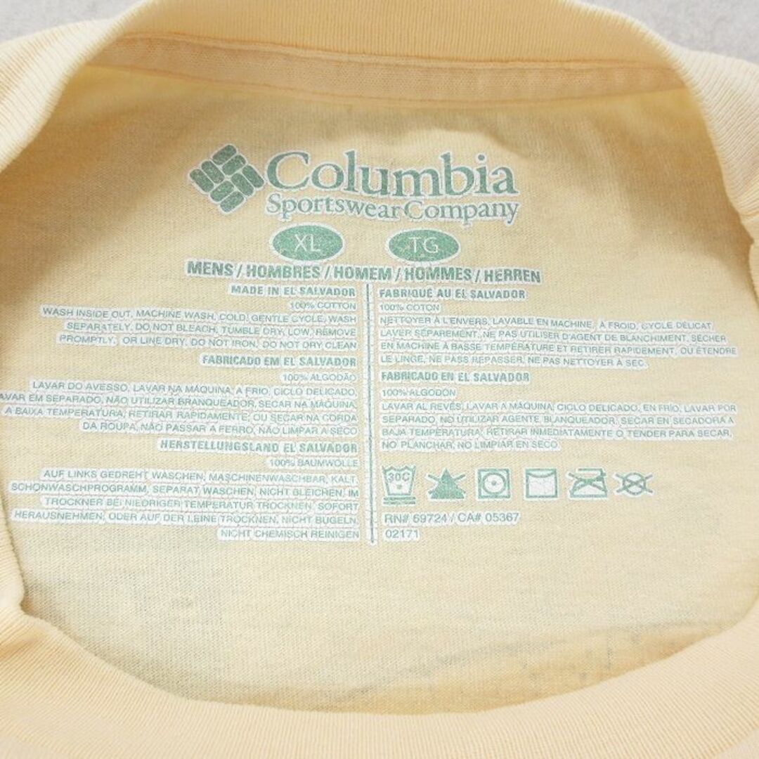 Columbia(コロンビア)のXL★古着 コロンビア COLUMBIA 半袖 ブランド Tシャツ メンズ 魚 PFG 胸ポケット付き 大きいサイズ コットン クルーネック 薄黄 イエロー 23sep07 中古 メンズのトップス(Tシャツ/カットソー(半袖/袖なし))の商品写真