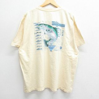 コロンビア(Columbia)のXL★古着 コロンビア COLUMBIA 半袖 ブランド Tシャツ メンズ 魚 PFG 胸ポケット付き 大きいサイズ コットン クルーネック 薄黄 イエロー 23sep07 中古(Tシャツ/カットソー(半袖/袖なし))